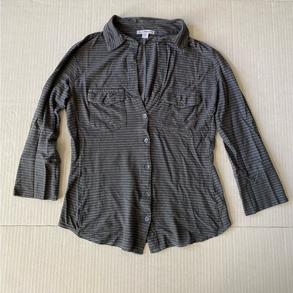 Standard James Perse blue and grey striped knit side panel shirt size 1 - Picture 3 of 14